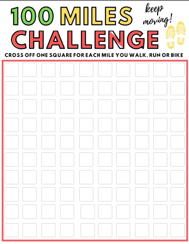 100 Miles Challenge Printable