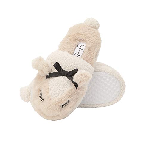 Jessica Simpson Girls Cute and Cozy Plush Slip On House Slippers with Memory Foam,Ivory,small