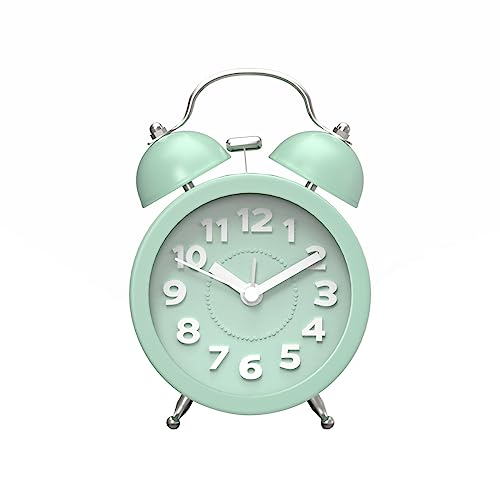 PILIFE Twin Bell Alarm Clock Loud Alarm Clock for Heavy Sleepers Bedrooms, Analog Alarm Clock, Small Alarm Clock, Retro Design for Kids, Battary Operation, 3 inch, Mint Green