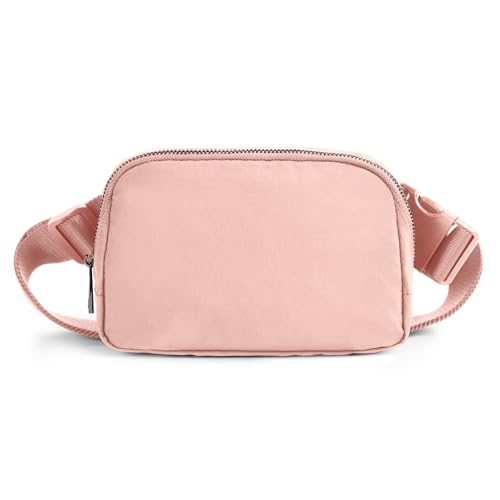 ODODOS Unisex Mini Belt Bag with Adjustable Strap Small Fanny Pack for Workout Running Traveling Hiking, Light Pink