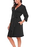 Bluetime Womens Robe Soft Kimono Robes Short Bathrobe Sleepwear (S, Black)