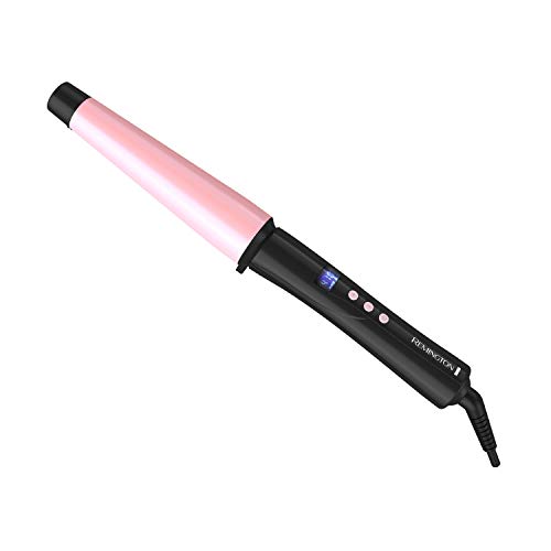 Remington CI9538 Pro 1'-1.5' Pearl Ceramic Conical Curling Wand, Digital Controls + 10 Heat Settings, Black/Pink