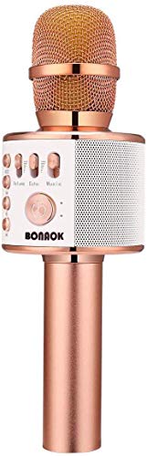 BONAOK Wireless Bluetooth Karaoke Microphone,3-in-1 Portable Handheld Karaoke Mic Speaker Machine Home Party Birthday for All Smartphones PC(Q37 Rose Gold)