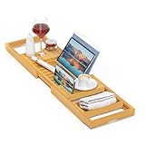 Sen Yi Bao Luxury Bathtub Caddy Tray，Bamboo Bathtub Tray Caddy - Wood Bath Tray Expandable，Can be Placed Book and Integrated Tablet Smartphone and Wine Holder - Gift Idea for Loved Ones