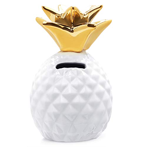 Pineapple Coin Piggy Bank Decorative Ceramic Pineapples Shaped Cans Cute Girls Piggy Bank for Pineapple Theme Party Decor Girls Kid's Children Adults Birthday Gifts (White)