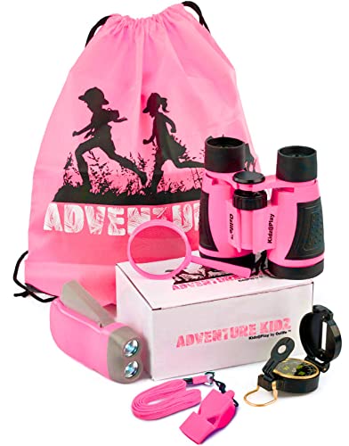 Adventure Kidz - Outdoor Exploration Kit, Children’s Toy Binoculars with Case, Flashlight, Compass, Whistle, Magnifying Glass, Backpack. Great Gift Set for Camping, Hiking, STEM, Pretend Play.