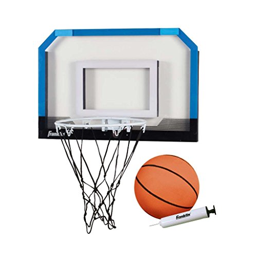 Franklin Sports Over the Door Indoor Basketball Hoop - Kids Mini Hoop for Bedroom - Steel Rim Mini Basket - Includes Ball and Pump - Blue