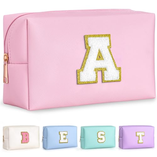 TOPEAST Christmas Gifts - Preppy Makeup Bag, Stocking Stuffers for Girls Women | Personalized Initial Makeup Pouch | Leather Waterproof Cosmetic Bag | Christmas Birthday Gifts for Daughter (Letter A)