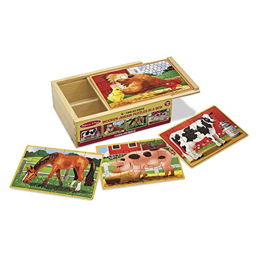 Melissa & Doug Farm 4-in-1 Wooden Jigsaw Puzzles in a Storage Box (48 pcs total), 12