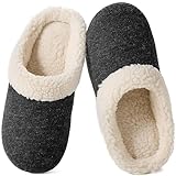 Wishcotton Women's Lamb-rub Sherpa House Slippers Memory Foam Indoor Outdoor, Black, 6.5-7.5 US