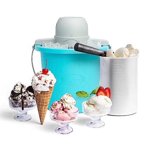 Nostalgia Electric Ice Cream Maker - Old Fashioned Soft Serve Ice Cream Machine Makes Frozen Yogurt or Gelato in Minutes - Fun Kitchen Appliance - Aqua - 4 Quart