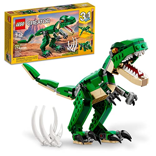 LEGO Creator 3 in 1 Mighty Dinosaur Toy, Transforms from T. rex to Triceratops to Pterodactyl Dinosaur Figures, Great Gift for 7-12 Year Old Boys & Girls, 31058