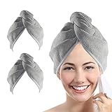 YoulerTex Ultra Plush Microfiber Hair Towel Wrap for Women, 2 Pack 10 inch X 26inch Purple, Ultra Absorbent Twist Hair Turban Drying Cap Hair Wrap, for Drying Curly, Long & Thick Hair (02 Gray)