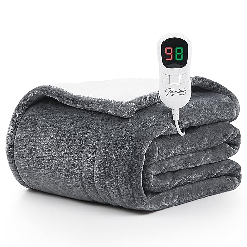 Homemate Heated Blanket Electric Throw - 50'x60' Heating Blanket Throw 1/2/4/6/8 Hours Auto-off 10 Heat Level Heat Blanket Over-heat Protection Flannel Sherpa Heater Blanket Electric ETL Certification