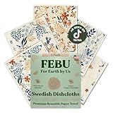 FEBU Swedish Dishcloths for Kitchen | 5 Pack Fresh Flowers Reusable Paper Towels Washable | Swedish Dish Towels | Non-Scratch Cellulose Sponge Cloths | No Odor, Biodegradable Cleaning Cloths