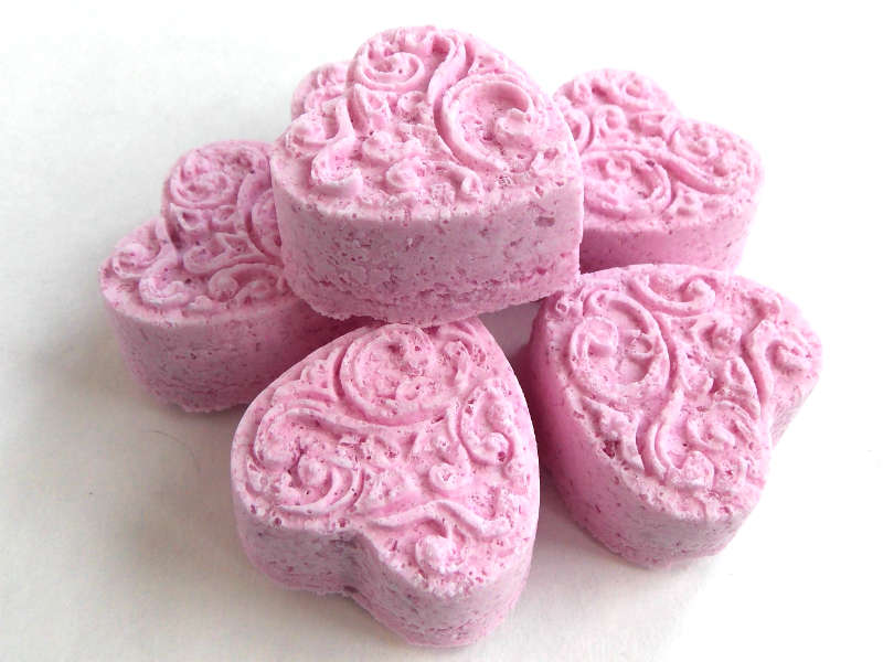 Heart shaped, scented bath bombs for Valentine's Day