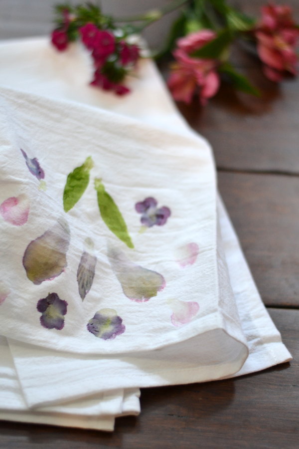 tea towel dyed with flowers