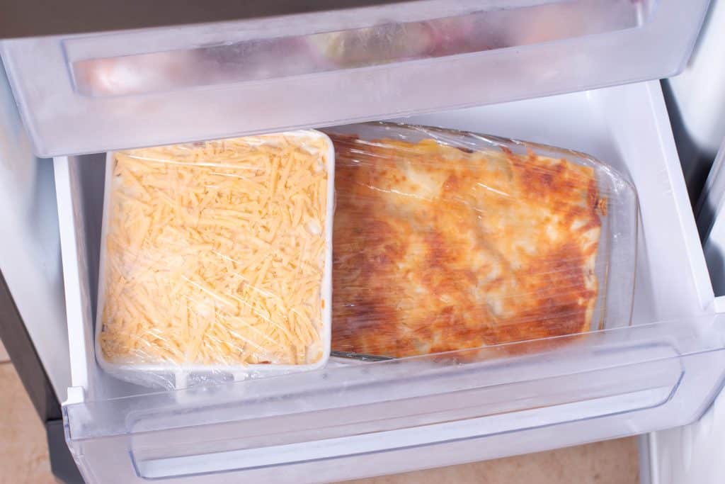 frozen pasta in freezer